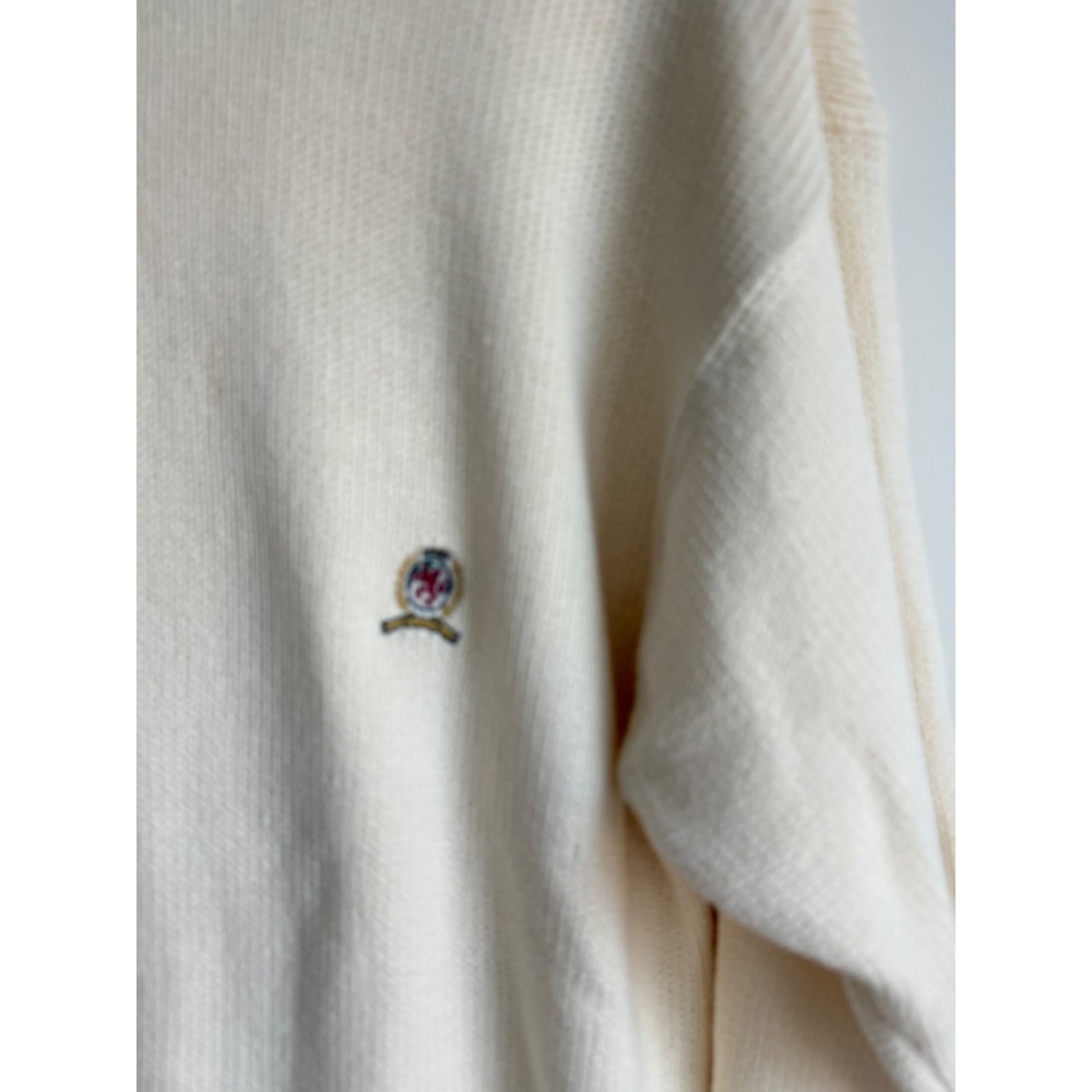 Tommy Hilfiger Sweater Cream Cotton Preppy Minimalist Crest Logo Mens L - Picture 4 of 8